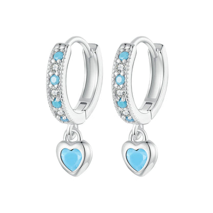 925 Sterling Silver Earrings with Synthetic Turquoise and CZ - White Gold Plated  DestGlow