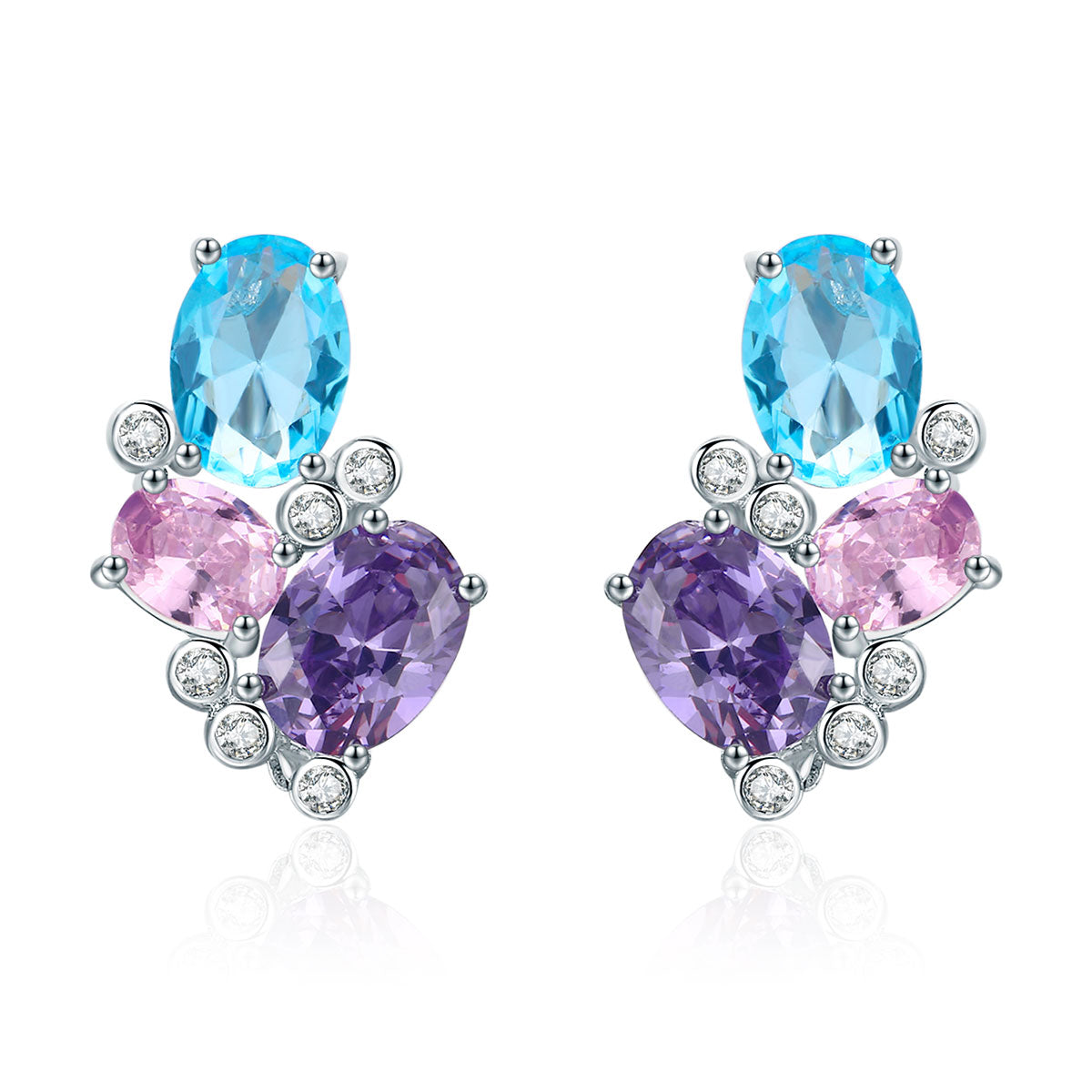925 Sterling Silver Earrings with Transparent Glass, 1.6*1.1cm for Women  DestGlow