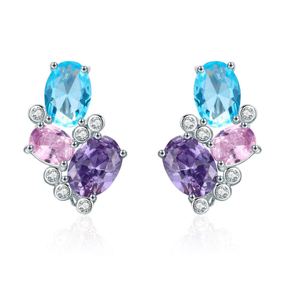 925 Sterling Silver Earrings with Transparent Glass, 1.6*1.1cm for Women  DestGlow