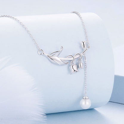 925 Sterling Silver Necklace with Quality Shell Pearl &amp; Platinum Plating, 380mm Length for Women  DestGlow