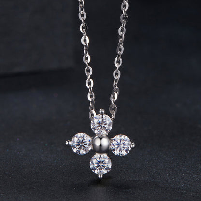 925 Sterling Silver &amp; White Gold Plated Moissanite Necklace 40+5cm for Women  DestGlow