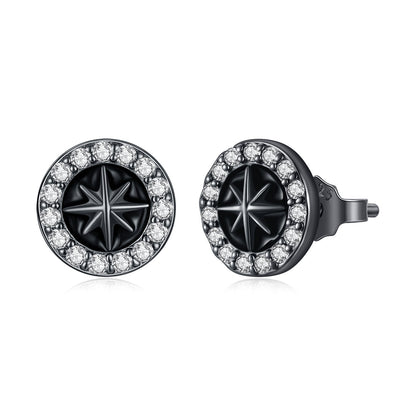 925 Sterling Silver Black Gold Plated Pavé CZ Earrings with Enamel for Women