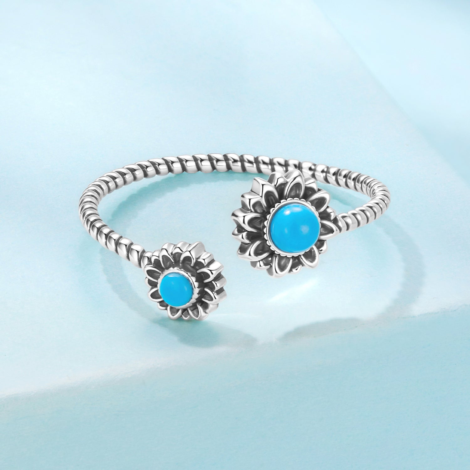 925 Sterling Silver Synthetic Turquoise Ring for Women - Oxidized Silver, Width: 0.12cm, Size: 0.5-0.7cm  DestGlow