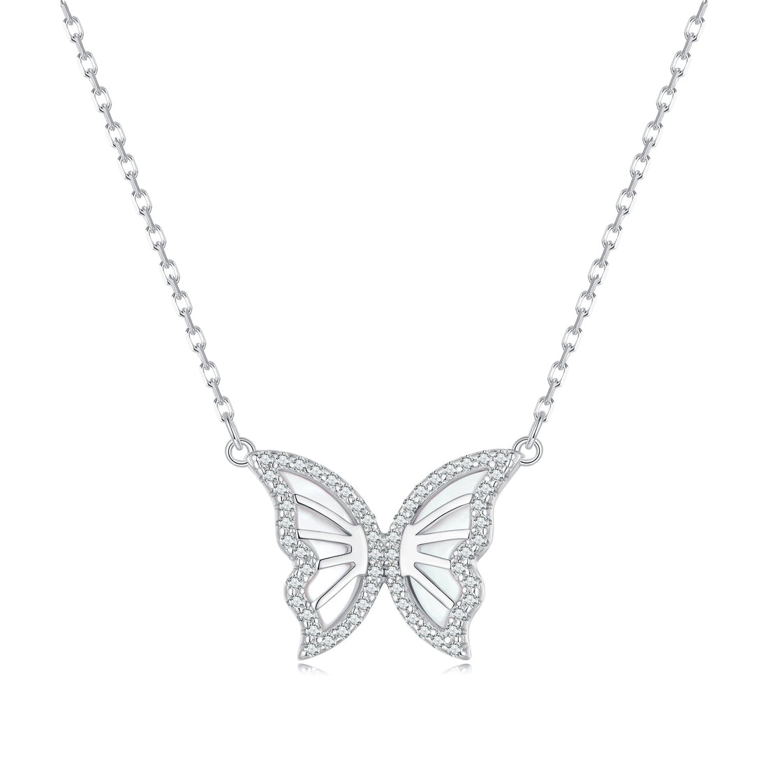 S925 Sterling Silver Plated Nacre &amp; CZ Necklace, 40+5cm for Women  DestGlow