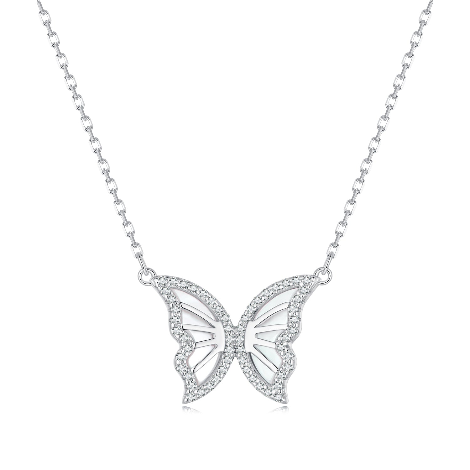S925 Sterling Silver Plated Nacre &amp; CZ Necklace, 40+5cm for Women