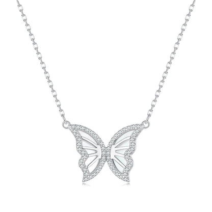 S925 Sterling Silver Plated Nacre &amp; CZ Necklace, 40+5cm for Women