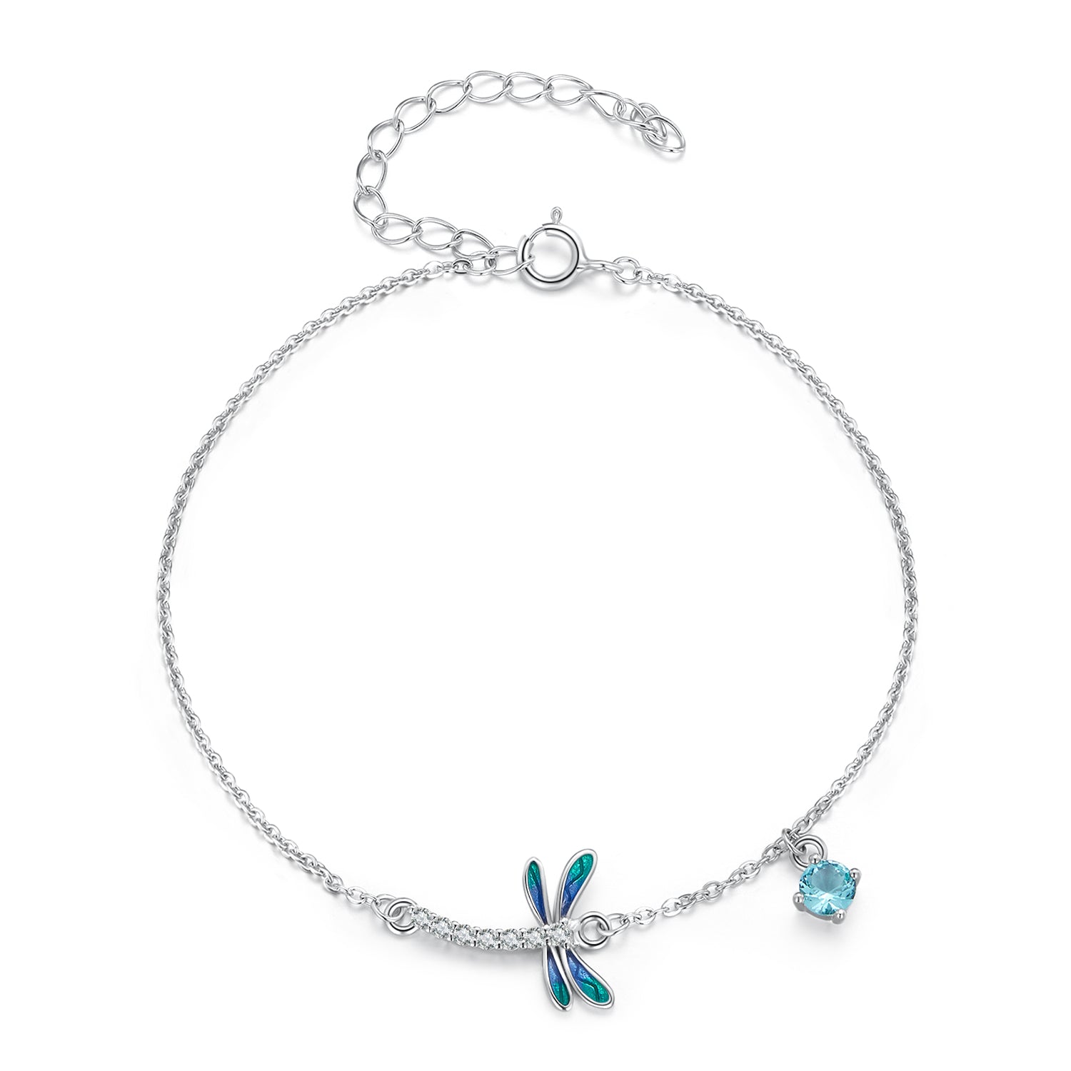 925 Sterling Silver 16.5cm+5cm Enamel Dragonfly Bracelet for Women  DestGlow