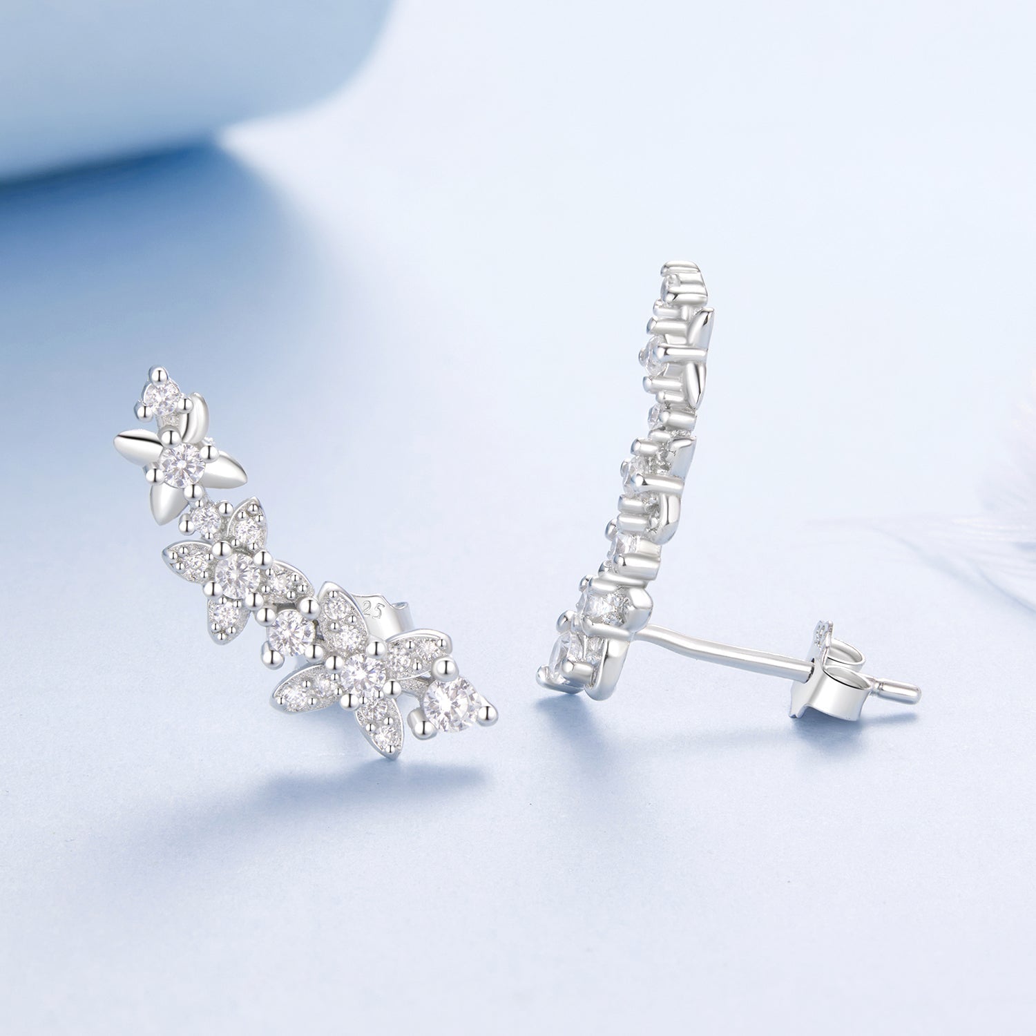 925 Sterling Silver White Gold Plated CZ Earrings 0.5*1.8cm for Women  DestGlow