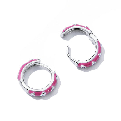 925 Sterling Silver Enamel CZ Earrings for Women, 1.2*0.3cm, Platinum Plated  DestGlow