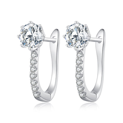 925 Sterling Silver Earrings with Pavé Setting CZ, Platinum Plated, 16x5.5mm for Women  DestGlow