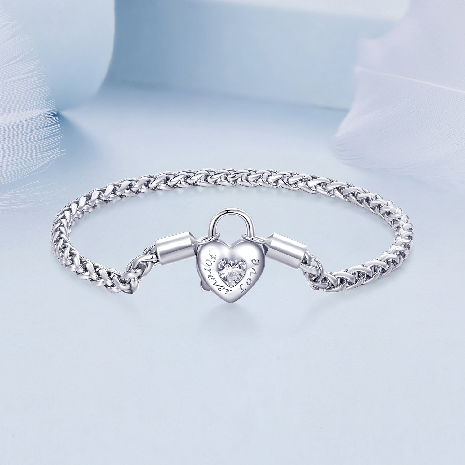 925 Sterling Silver Bracelet with CZ in Pavé Setting, 17.0 Size, Platinum Plated for Women  DestGlow