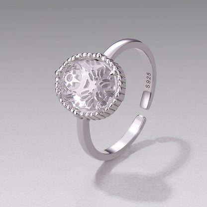 925 Sterling Silver Pavé Setting CZ White Gold Plated Ring with Transparent Glass for Women  DestGlow