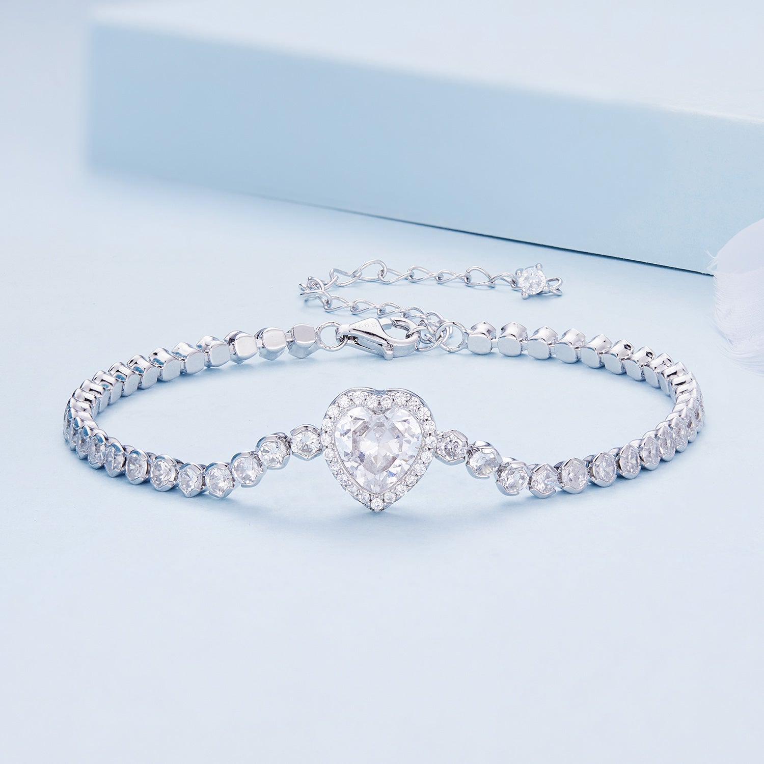 925 Sterling Silver Bracelet with CZ Zircon, 15+6.5cm, Platinum Plated for Women  DestGlow