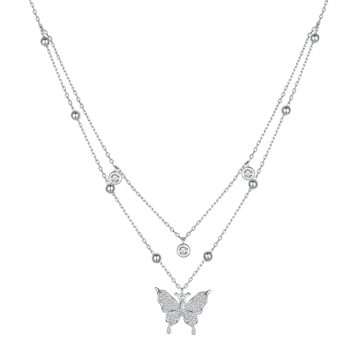 925 Sterling Silver Butterfly Necklace with Pavé Setting CZ, 40cm Length for Women  DestGlow