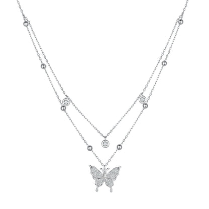 925 Sterling Silver Butterfly Necklace with Pavé Setting CZ, 40cm Length for Women  DestGlow
