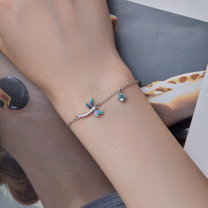 925 Sterling Silver 16.5cm+5cm Enamel Dragonfly Bracelet for Women  DestGlow