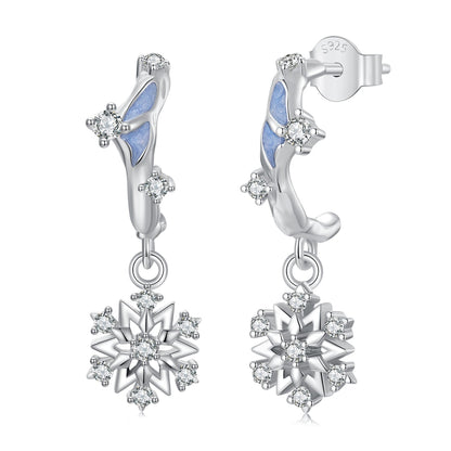 925 Sterling Silver Earrings with Plated White Gold, 2.2*0.7cm, Enamel + Pavé Setting for Women  DestGlow
