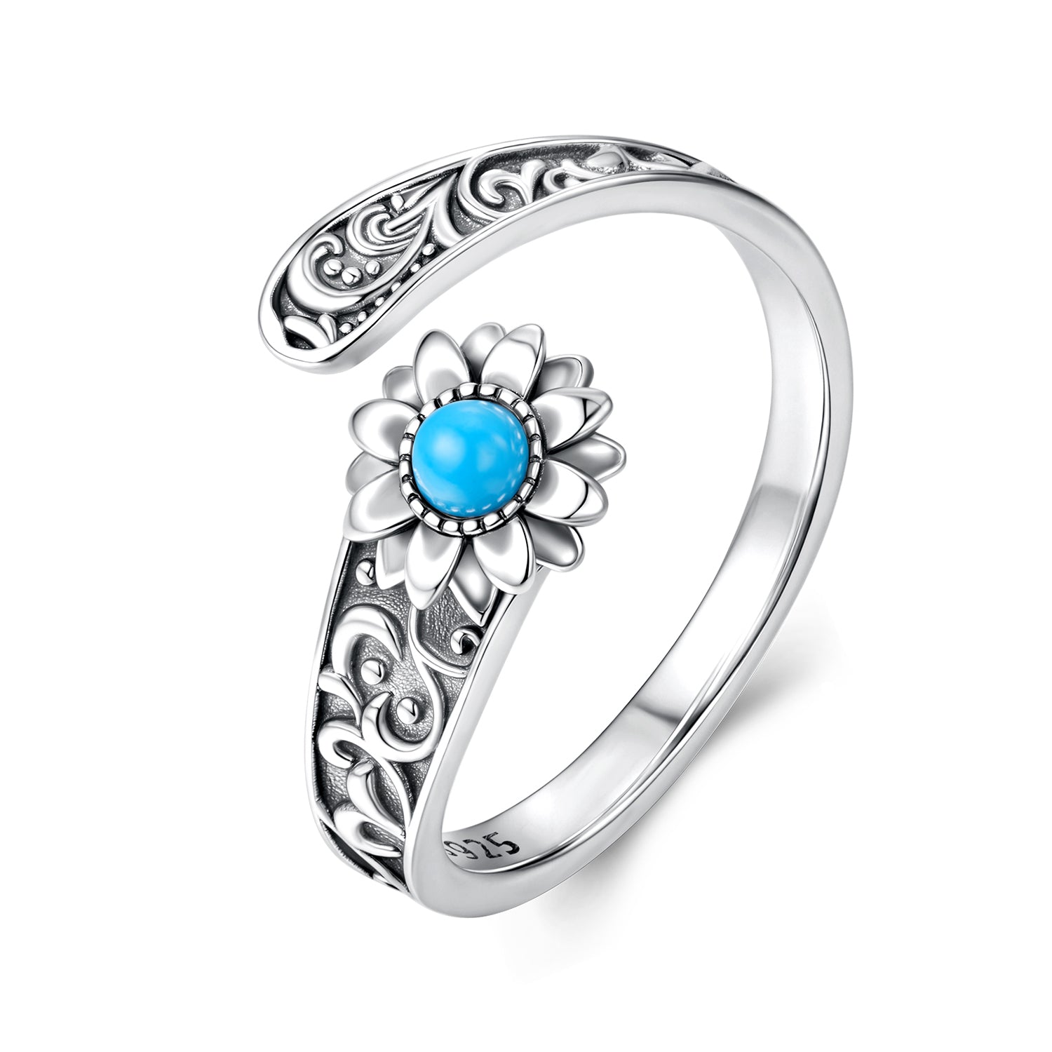 925 Sterling Silver Oxidized Synthetic Turquoise Ring 0.23-0.8cm Women  DestGlow