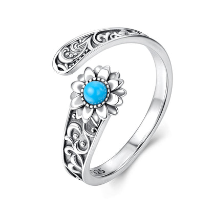 925 Sterling Silver Oxidized Synthetic Turquoise Ring 0.23-0.8cm Women  DestGlow