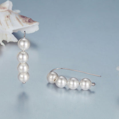 925 Sterling Silver White Gold Plated Earrings with Quality Shell Pearl, 2.1*0.5cm for Women  DestGlow