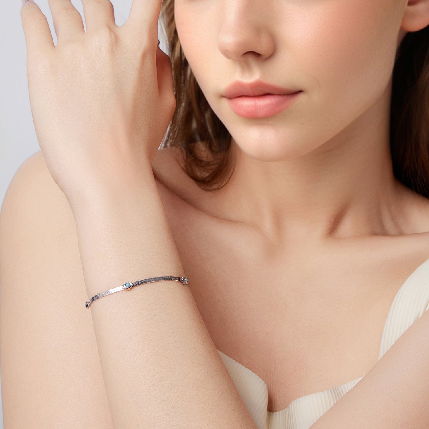 925 Sterling Silver White Gold Plated Multi-Layer Bracelet with Synthetic Turquoise  DestGlow