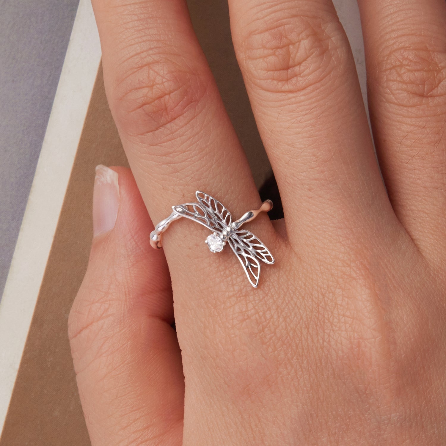 925 Sterling Silver Dragonfly Ring for Women with Cubic Zirconia  DestGlow