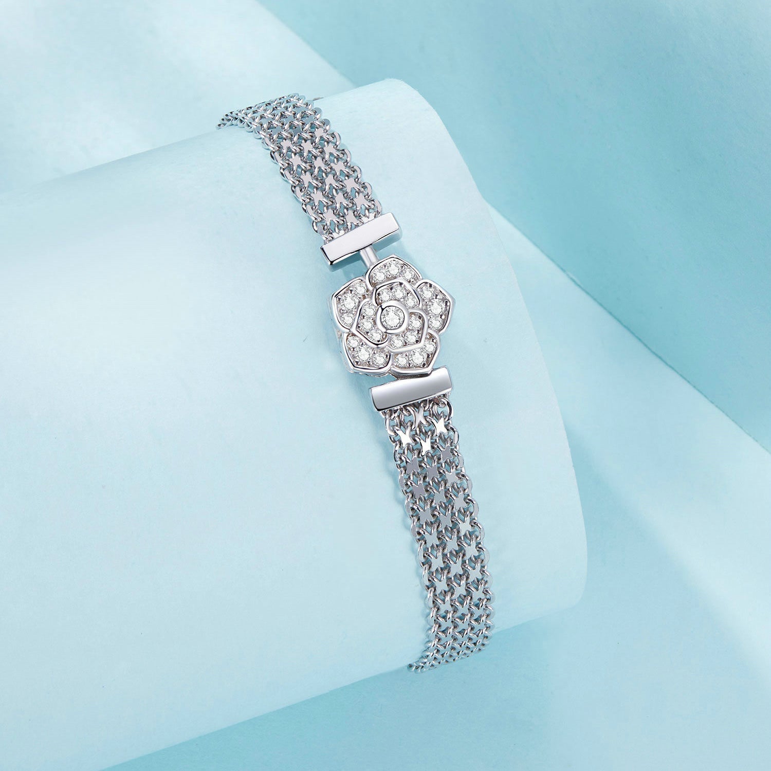 925 Sterling Silver and Platinum Plated 17.0 cm Pavé Setting CZ Bracelet for Women  DestGlow
