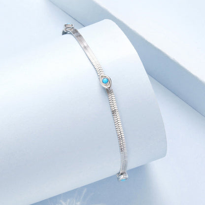 925 Sterling Silver White Gold Plated Multi-Layer Bracelet with Synthetic Turquoise  DestGlow