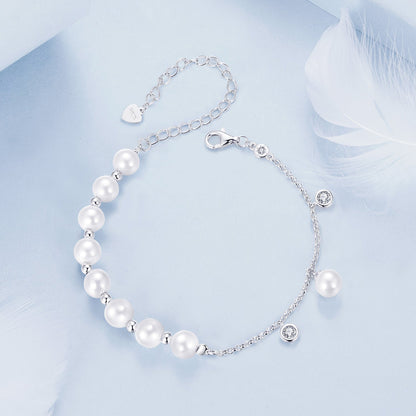 925 Sterling Silver 15+6cm White Gold Plated Bracelet with Quality Shell Pearl &amp; CZ for Women  DestGlow