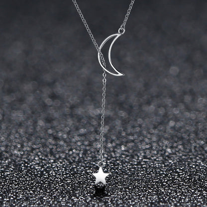 925 Sterling Silver Necklace 47cm with Moon Pendant for Women