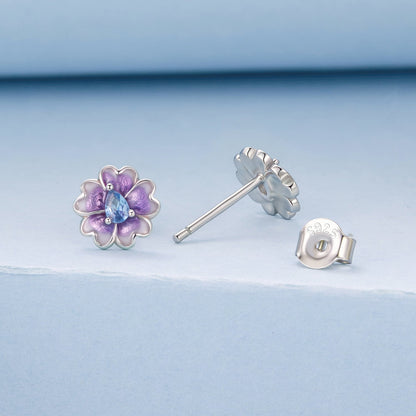 925 Sterling Silver Earrings with Pavé CZ and Enamel Process, 0.8cm, White Gold Plated for Women  DestGlow