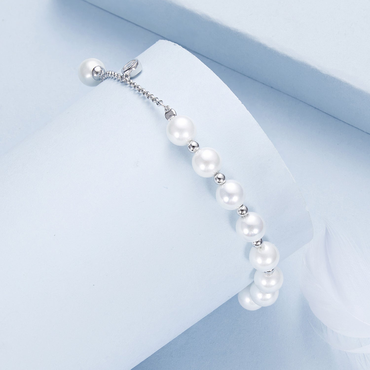 925 Sterling Silver 15+6cm White Gold Plated Bracelet with Quality Shell Pearl &amp; CZ for Women  DestGlow
