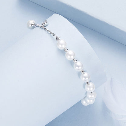 925 Sterling Silver 15+6cm White Gold Plated Bracelet with Quality Shell Pearl &amp; CZ for Women  DestGlow