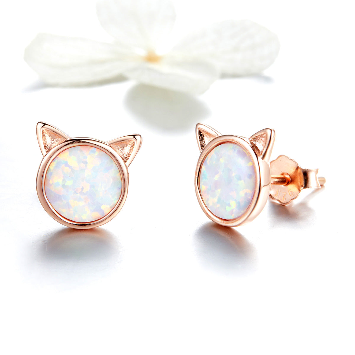 925 Sterling Silver Plated Rose Gold Opal Earrings 0.8cm for Women  DestGlow