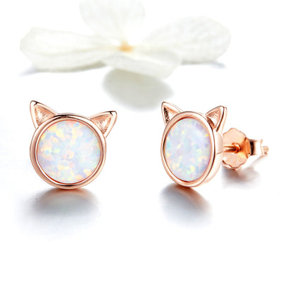 925 Sterling Silver Plated Rose Gold Opal Earrings 0.8cm for Women  DestGlow