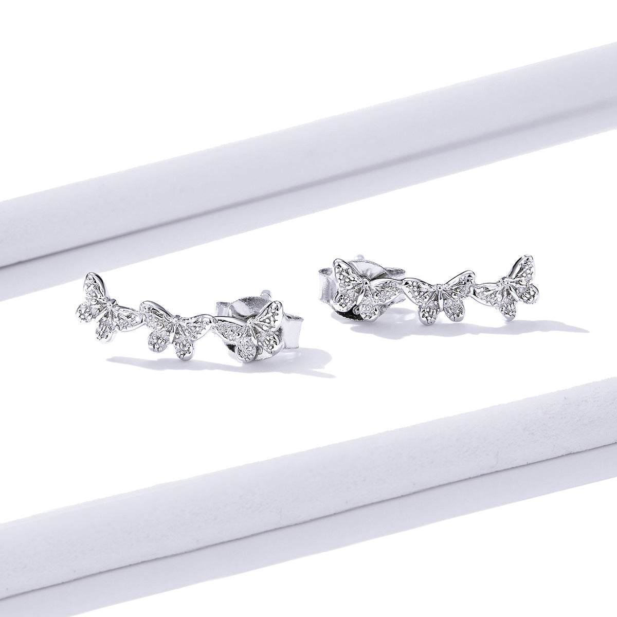 925 Sterling Silver Earrings - 1.4x0.5 cm - Platinum Plated for Women  DestGlow