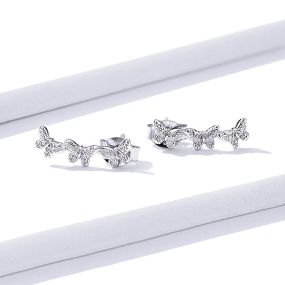 925 Sterling Silver Earrings - 1.4x0.5 cm - Platinum Plated for Women  DestGlow