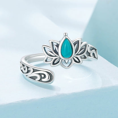 925 Sterling Silver Ring with Synthetic Turquoise in Oxidized Finish for Women  DestGlow