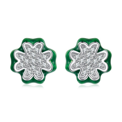 925 Sterling Silver Earrings with Pavé Set CZ &amp; White Gold Plating, 0.75cm for Women