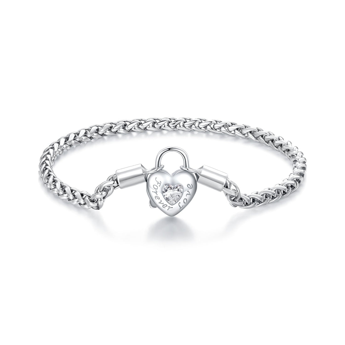 925 Sterling Silver Bracelet with CZ in Pavé Setting, 17.0 Size, Platinum Plated for Women  DestGlow