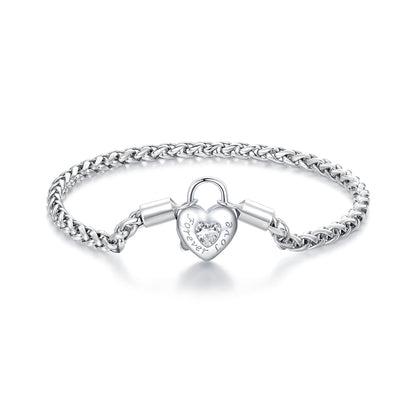925 Sterling Silver Bracelet with CZ in Pavé Setting, 17.0 Size, Platinum Plated for Women  DestGlow