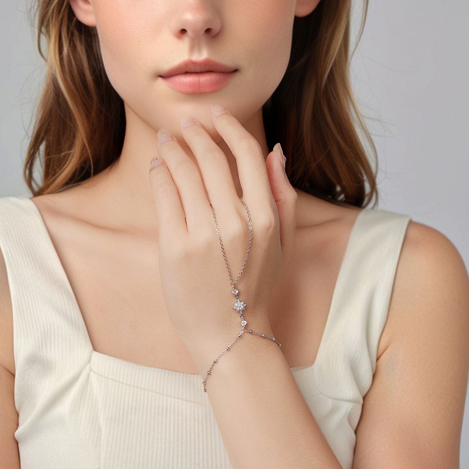 925 Sterling Silver White Gold Plated CZ Bracelet 15+6cm for Women  DestGlow