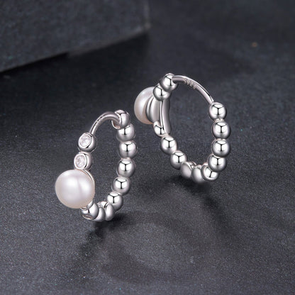 925 Sterling Silver White Gold Plated Moissanite &amp; Pearl Earrings for Women