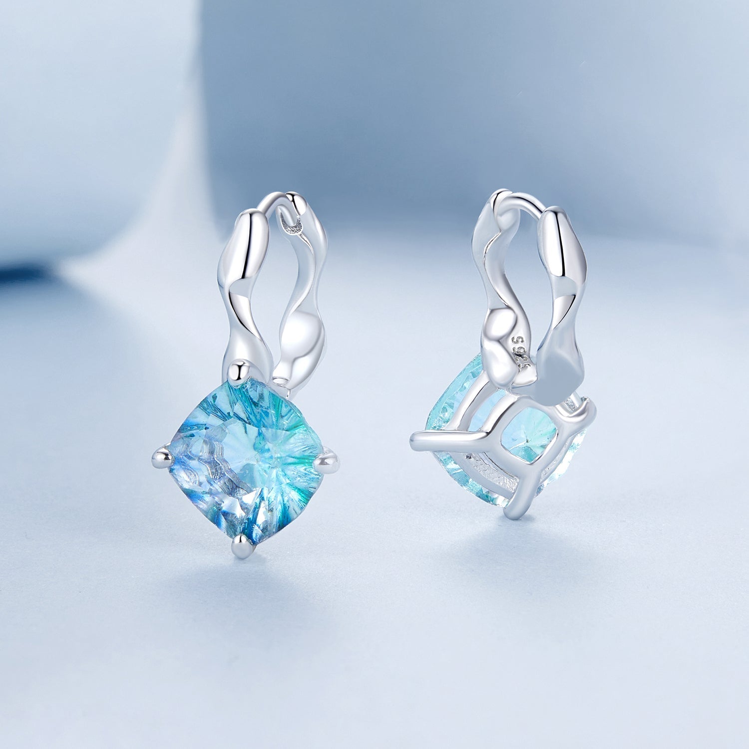 925 Sterling Silver Earrings with Transparent Glass and White Gold Plating for Women  DestGlow