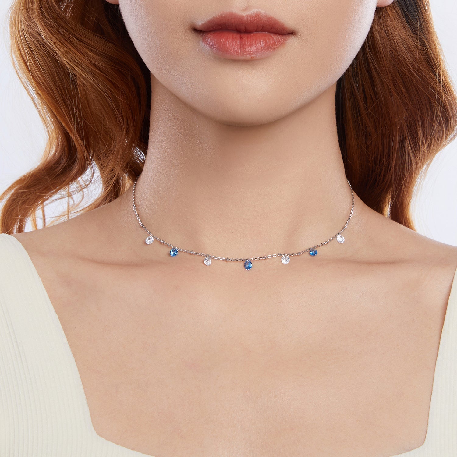 925 Sterling Silver &amp; White Gold Plated Adjustable Layered CZ Necklace for Women