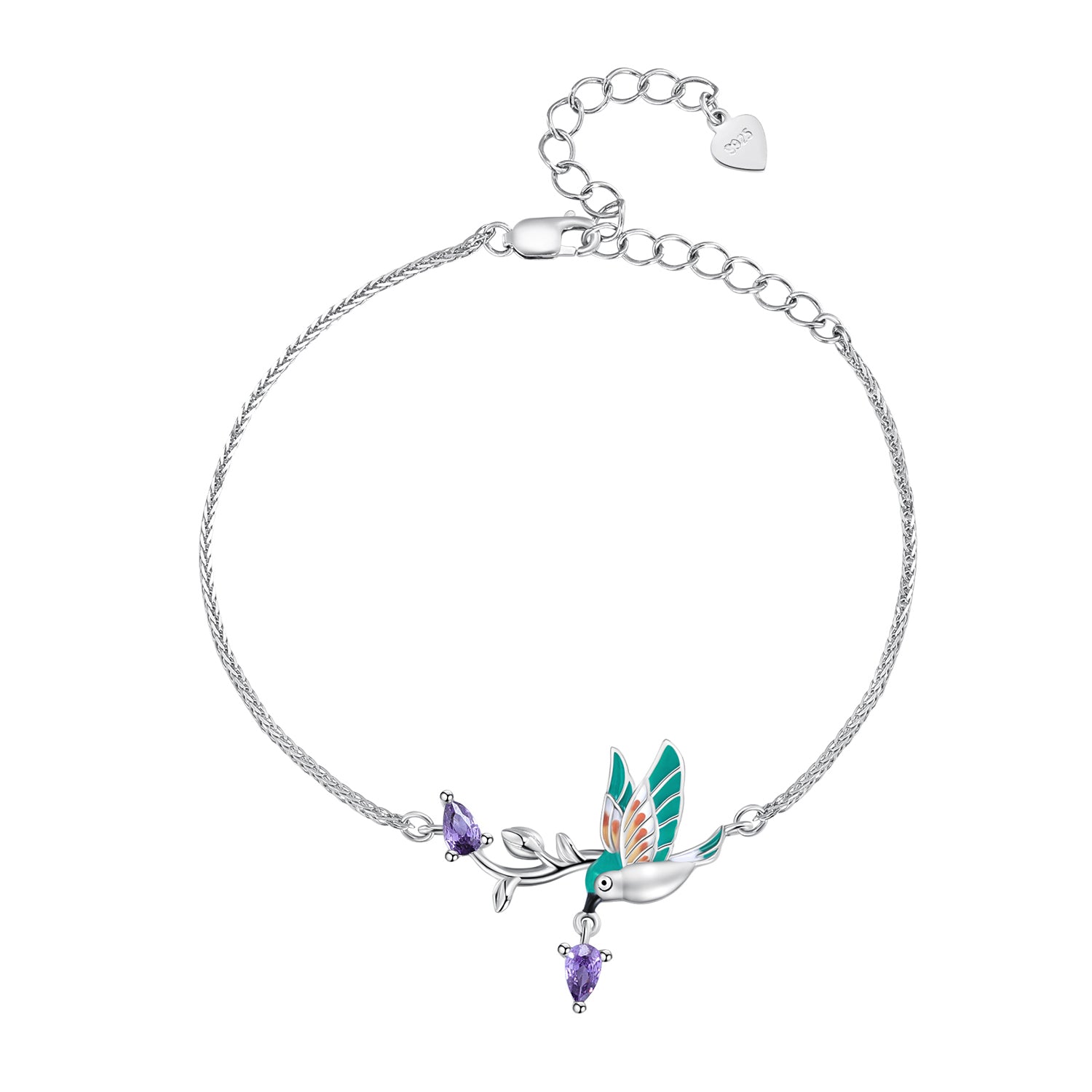 925 Sterling Silver Enamel Plated Platinum Bracelet with CZ, Adjustable Length for Women  DestGlow