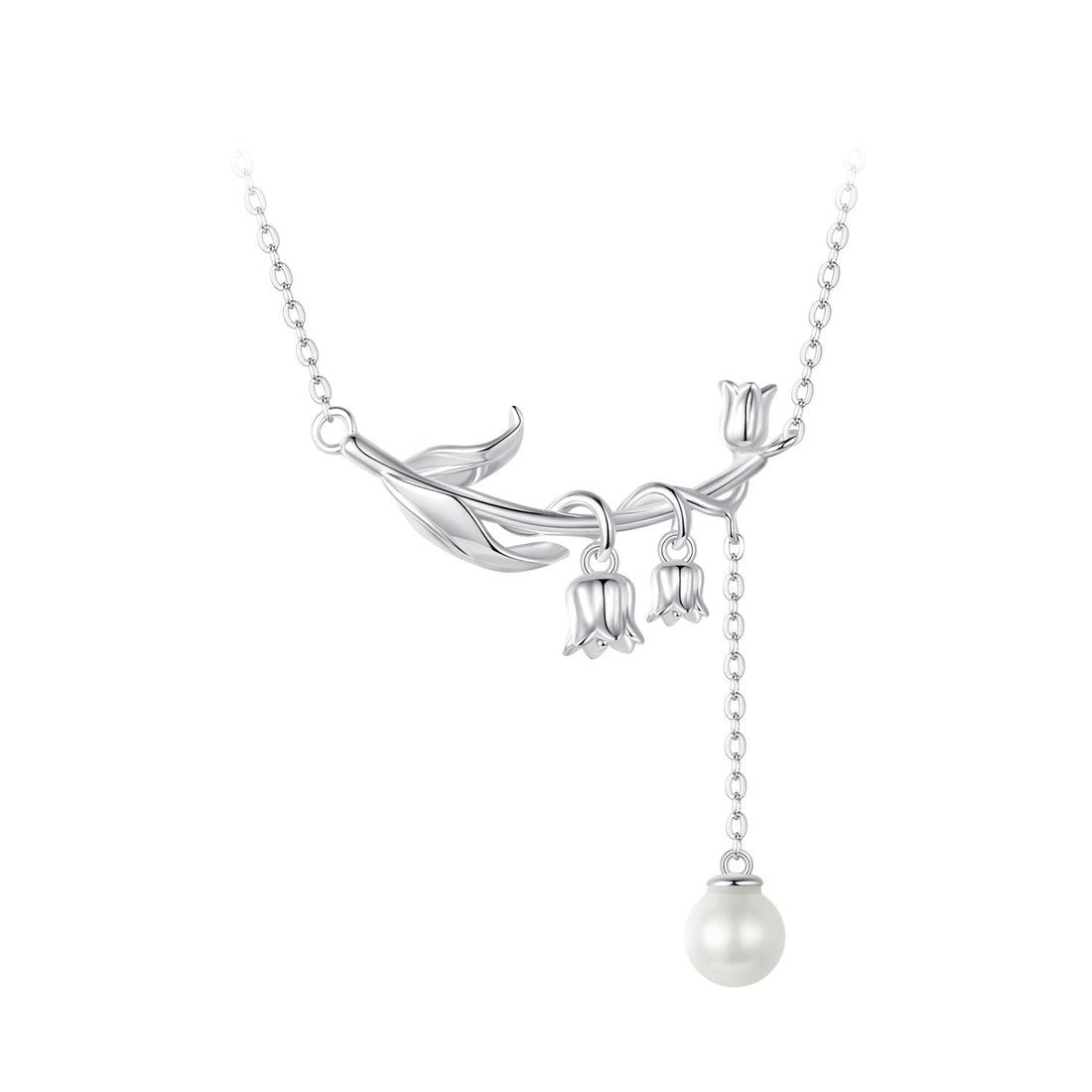 925 Sterling Silver Necklace with Quality Shell Pearl &amp; Platinum Plating, 380mm Length for Women  DestGlow