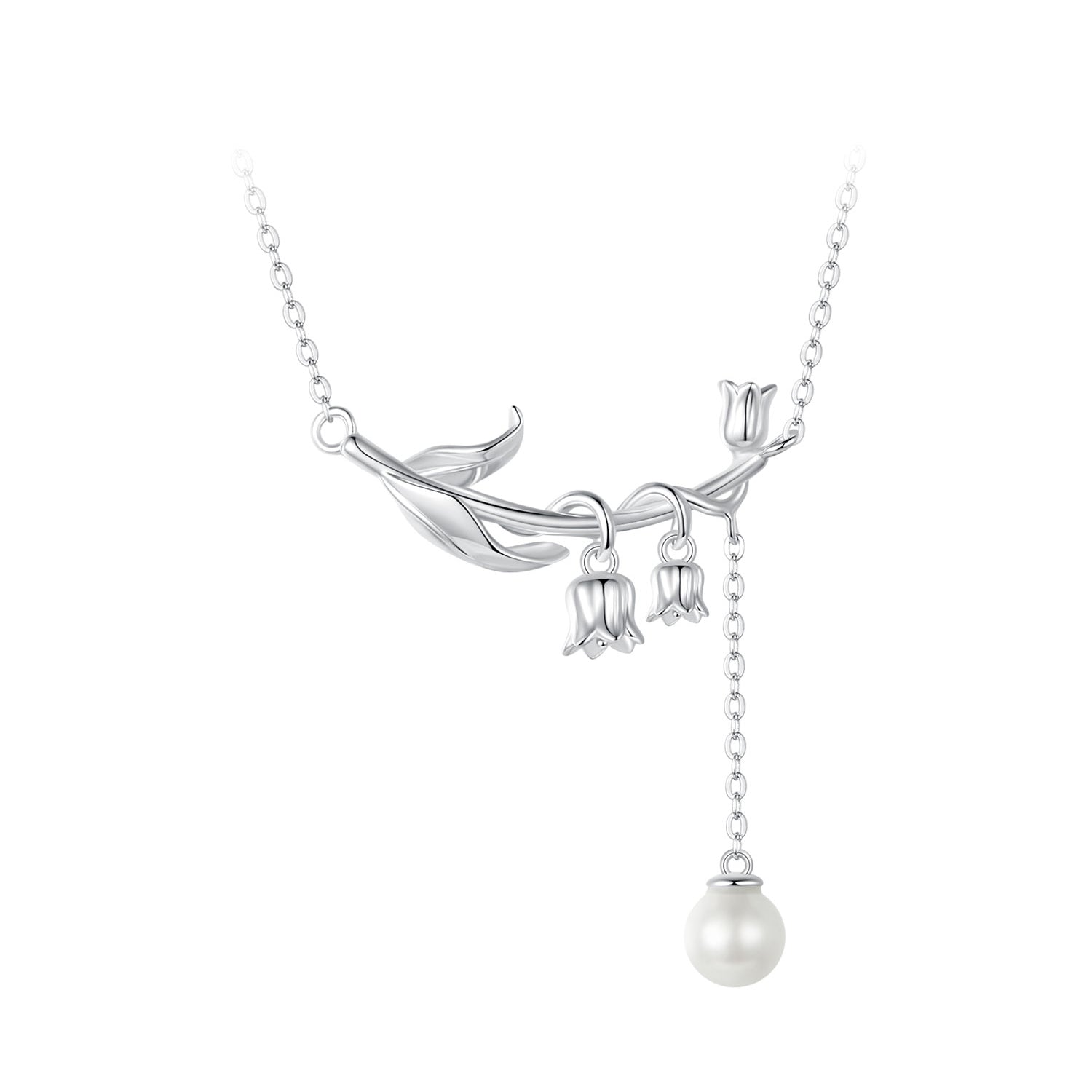 925 Sterling Silver Necklace with Quality Shell Pearl &amp; Platinum Plating, 380mm Length for Women  DestGlow