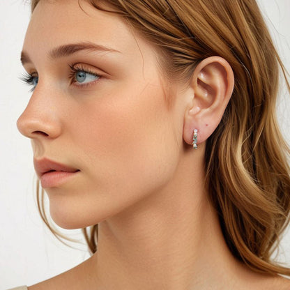 925 Sterling Silver Earrings with Nano Opal, Shell Pearl and Glass, 1.4cm for Women  DestGlow