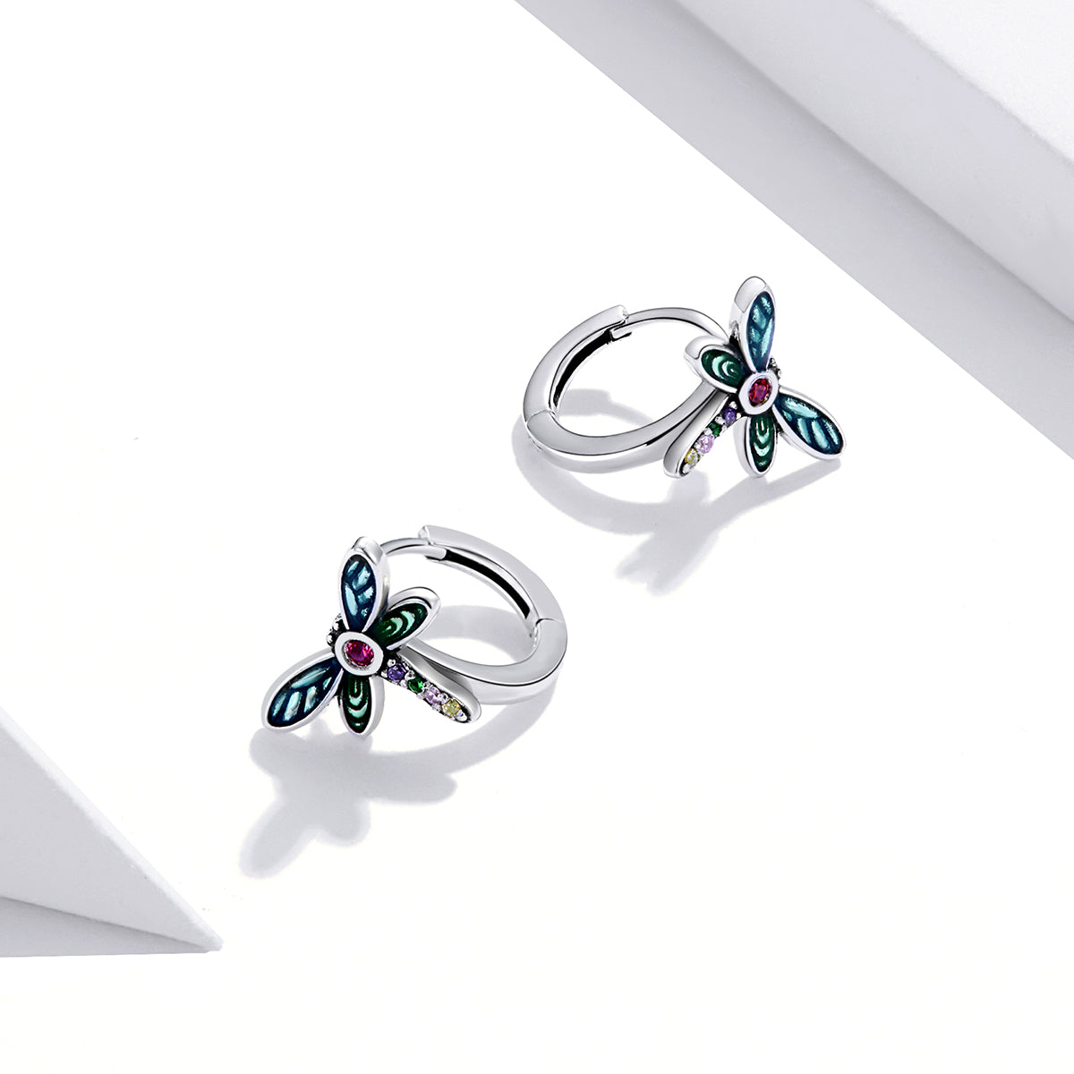925 Sterling Silver Dragonfly Earrings with CZ and Enamel - 0.9 cm for Women  DestGlow
